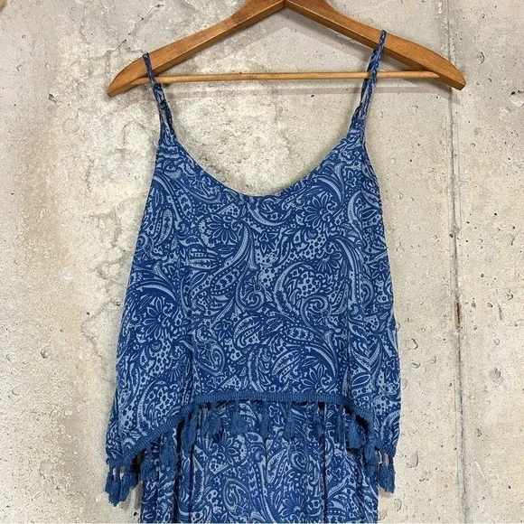 Earthbound blue paisley floral tassel spaghetti strap maxi dress small - Picture 4 of 7